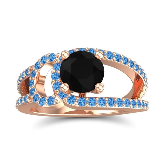 2.50 Carat Round Cut Black Onyx & Blue Topaz Gemstone Stylish Bridal Ring for Ladies Solid 18K Rose Gold Size 11 by Diamond-Capitals