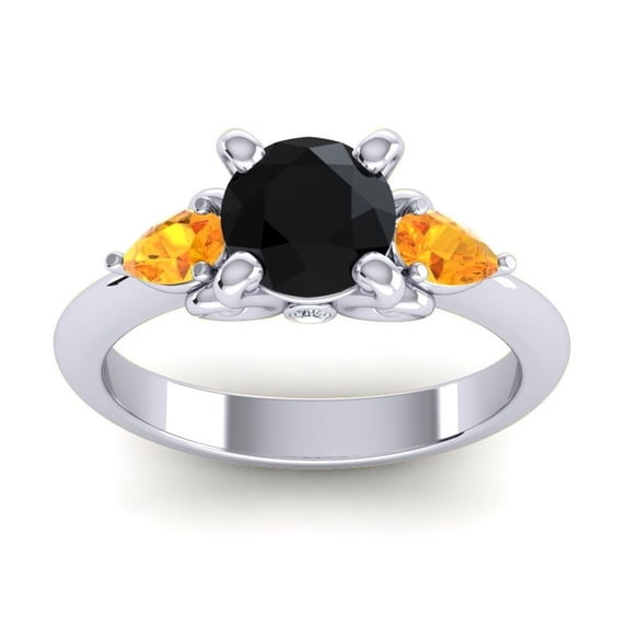 2.50 Carat Round Cut Black Onyx & Citrine Gemstone Latest Engagement Ring for her 18K White Gold Size 3 by Diamond-Capitals