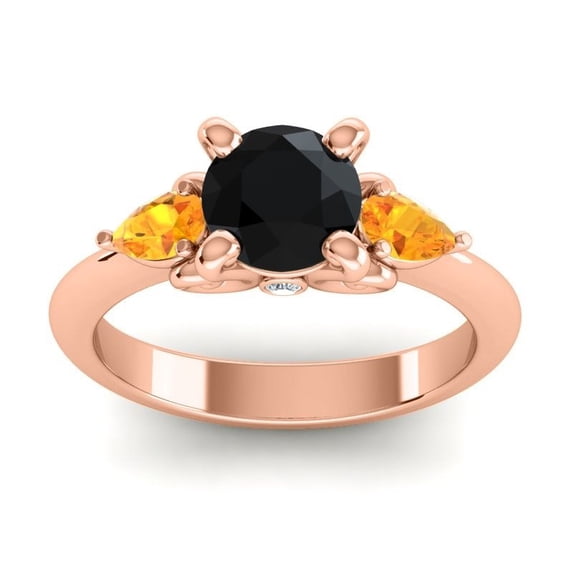 2.50 Carat Round Cut Black Onyx & Citrine Gemstone Trendy Anniversary Ring for her Solid 14K Rose Gold Size 4.5 by Diamond-Capitals
