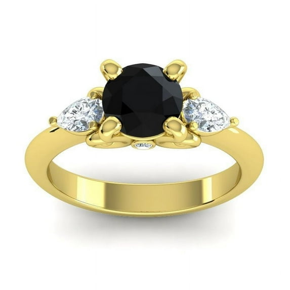 2.50 Carat Round Cut Black Onyx Gemstone Natural Diamond Stunning 3-Stone Ring for Women Solid 14K Yellow Gold Size 11.5 by Diamond-Capitals
