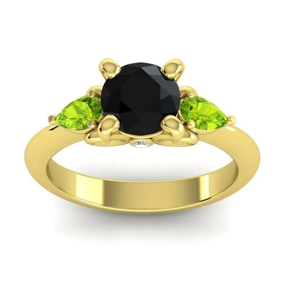 2.50 Carat Round Cut Black Onyx & Peridot Gemstone Wonderful Proposal Ring for Women Solid 14K Yellow Gold Size 9 by Diamond-Capitals