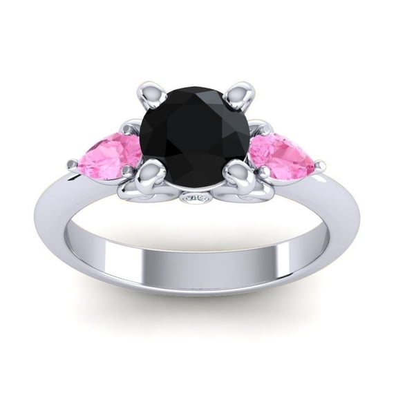 2.50 Carat Round Cut Black Onyx & Pink Sapphire Gemstone Latest Engagement Ring for her 18K White Gold Size 3 by Diamond-Capitals