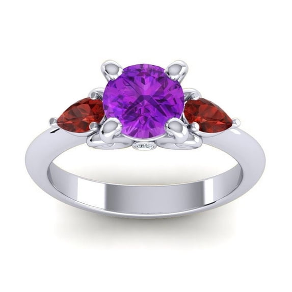 2.50 Carat Round Cut Blue Sapphire & Garnet Gemstone Unique Engagement Ring for Women Solid 18K White Gold Size 5 by Diamond-Capitals