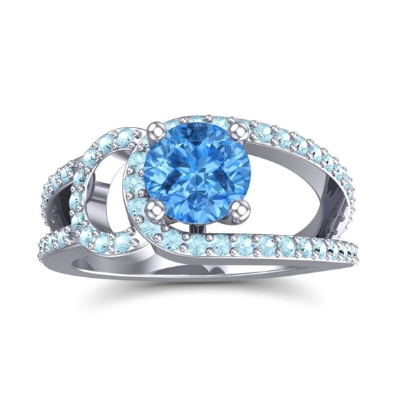 2.50 Carat Round Cut Blue Topaz & Aquamarine Gemstone Stylish Bridal Ring for Women Solid 18K White Gold Size 11 by Diamond-Capitals