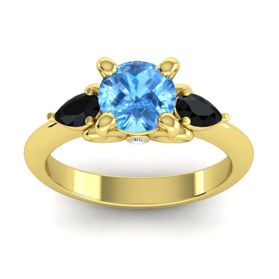 2.50 Carat Round Cut Blue Topaz & Black Onyx Gemstone Unique Wedding Ring for Ladies 18K Yellow Gold Size 4.5 by Diamond-Capitals