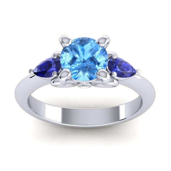 2.50 Carat Round Cut Blue Topaz & Blue Sapphire Gemstone Elegant Engagement Ring for Women Solid 18K White Gold Size 11 by Diamond-Capitals