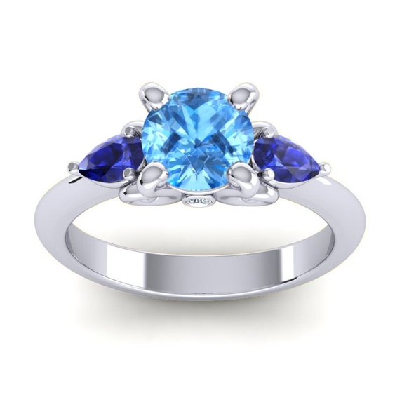 2.50 Carat Round Cut Blue Topaz & Blue Sapphire Gemstone Unique Engagement Ring for Women Solid 18K White Gold Size 5 by Diamond-Capitals