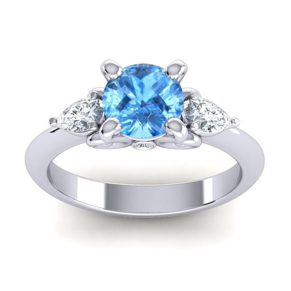 2.50 Carat Round Cut Blue Topaz Natural Diamond Gemstone Wonderful Proposal Ring for Women Solid 14K White Gold Size 9 by Diamond-Capitals