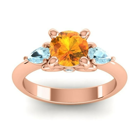 2.50 Carat Round Cut Citrine & Aquamarine Gemstone Latest Wedding Ring for her 18K Rose Gold Size 3 by Diamond-Capitals