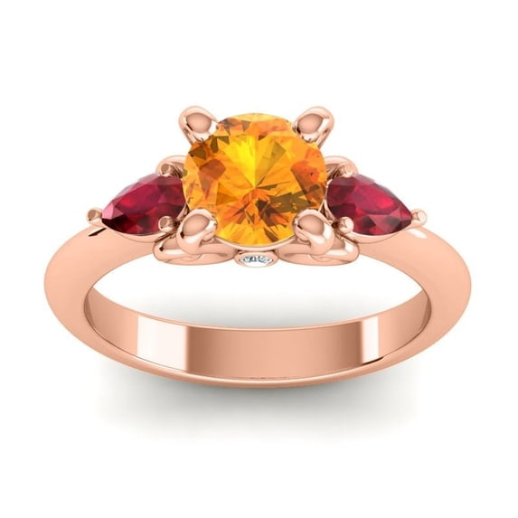 2.50 Carat Round Cut Citrine & Red Ruby Gemstone New Three Stone Wedding Ring for her Solid 18K Rose Gold Size 7 by Diamond-Capitals