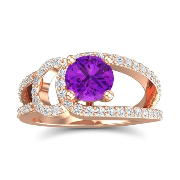 2.50 Carat Round Cut Natural Diamond (F-G/VS1) & Amethyst Gemstone Stylish Bridal Ring for Ladies Solid 18K Rose Gold Size 11 by Diamond-Capitals