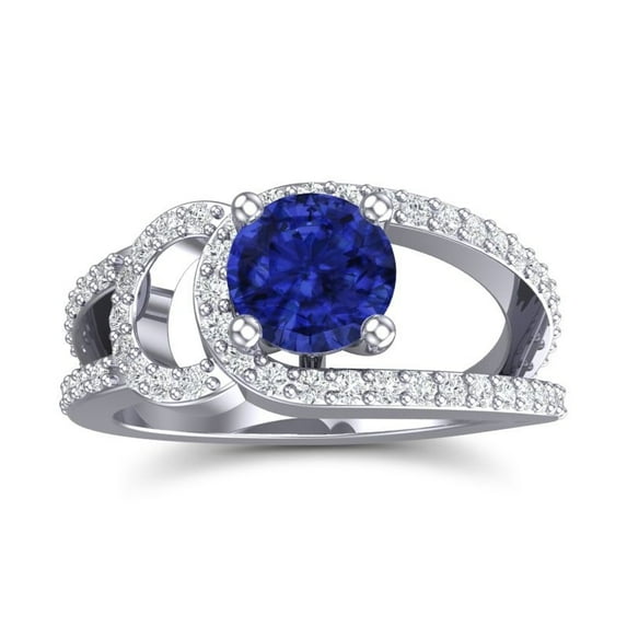 2.50 Carat Round Cut Natural Diamond (F-G/VS1) & Blue Sapphire Gemstone Stylish Bridal Ring for her Solid 18K White Gold Size 11 by Diamond-Capitals