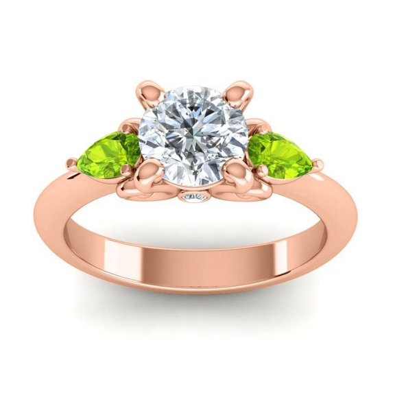 2.50 Carat Round Cut Natural Diamond Peridot Gemstone New Three Stone Anniversary Ring for Ladies Solid 18K Rose Gold Size 7 by Diamond Capitals