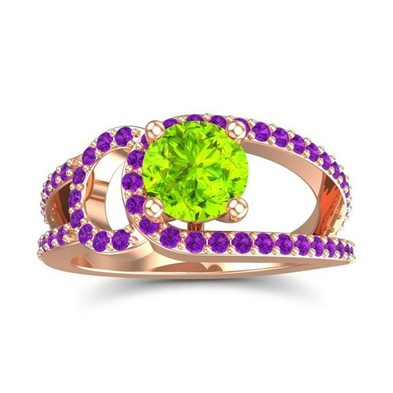 2.50 Carat Round Cut Peridot & Amethyst Gemstone Stylish Bridal Ring for Ladies Solid 18K Rose Gold Size 11 by Diamond-Capitals
