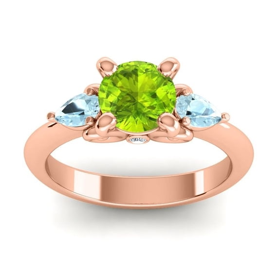 2.50 Carat Round Cut Peridot & Aquamarine Gemstone Latest Three Stone Wedding Ring for her 18K Rose Gold Size 3 by Diamond-Capitals