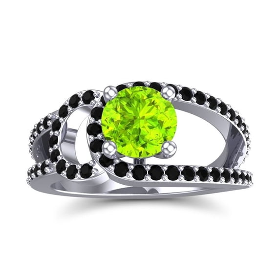 2.50 Carat Round Cut Peridot & Black Onyx Gemstone Luxurious Wedding Ring for Women Solid 14K White Gold Size 4.5 by Diamond-Capitals