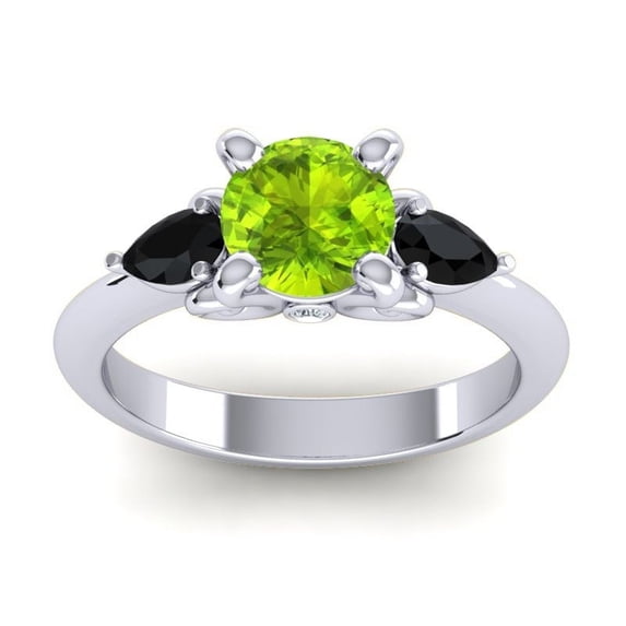 2.50 Carat Round Cut Peridot & Black Onyx Gemstone Stylish Three Stone Bridal Ring for Ladies Solid 14K White Gold Size 11.5 by Diamond-Capitals