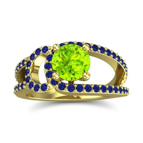 2.50 Carat Round Cut Peridot & Blue Sapphire Gemstone Stylish Bridal Ring for Ladies Solid 18K Yellow Gold Size 11 by Diamond-Capitals