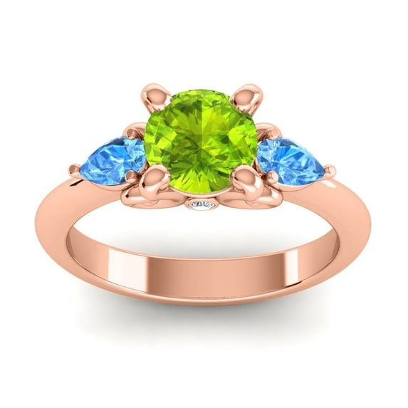 2.50 Carat Round Cut Peridot & Blue Topaz Gemstone Latest Three Stone Wedding Ring for her 18K Rose Gold Size 3 by Diamond-Capitals