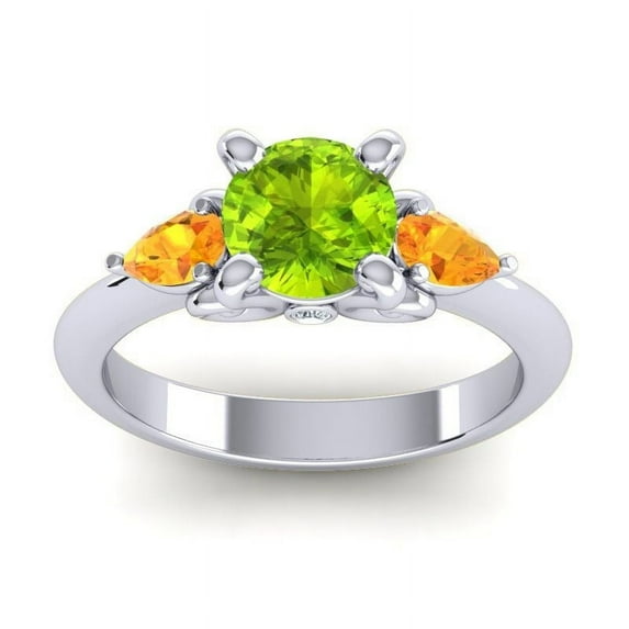 2.50 Carat Round Cut Peridot & Citrine Gemstone Trendy Bridal Ring for her 18K White Gold Size 3 by Diamond-Capitals