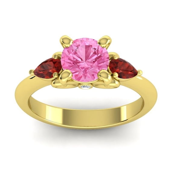 2.50 Carat Round Cut Pink Sapphire & Garnet Gemstone Unique Wedding Ring for Ladies 18K Yellow Gold Size 4.5 by Diamond-Capitals