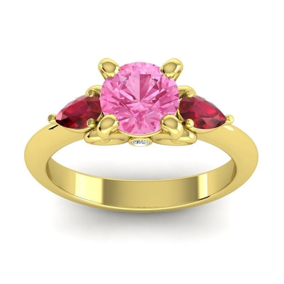 2.50 Carat Round Cut Pink Sapphire & Red Ruby Gemstone Sparkle Wedding Ring for Women Solid 18K Yellow Gold Size 10.5 by Diamond-Capitals
