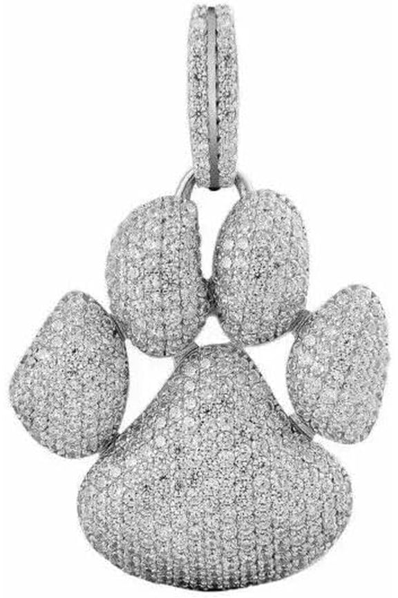 2.50 Carat Round Cut Real Moissanite Diamond Tester Passed Dog Paw Pendant 925 Sterling Silver 14K White Gold Plated