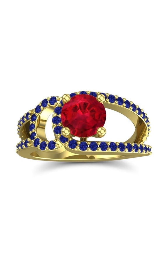 2.50 Carat Round Cut Red Ruby & Blue Sapphire Gemstone Elegant Engagement Ring for Women Solid 18K Yellow Gold Size 3 by Diamond-Capitals