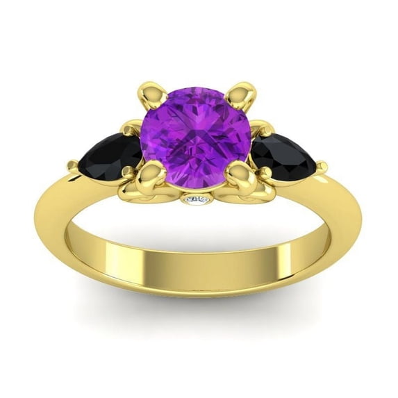 2.50 Carat Round Shape Amethyst & Black Onyx Gemstone Elegant Three Stone Bridal Ring for Ladies 18K Yellow Gold Size 6 by Diamond-Capitals