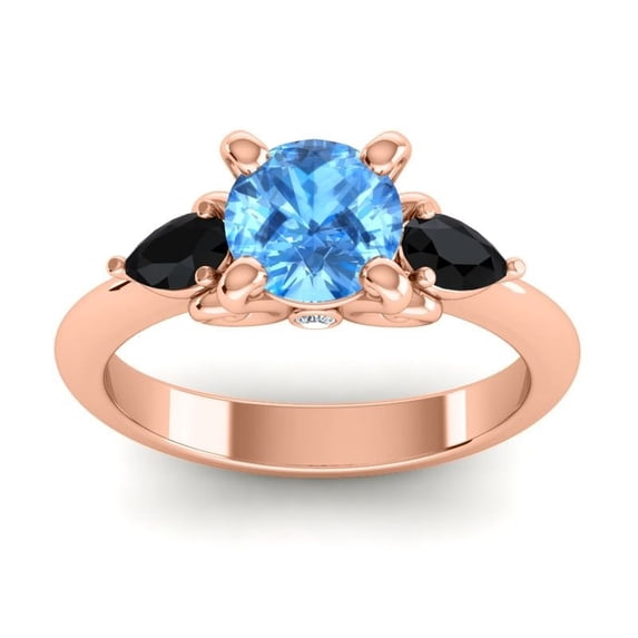 2.50 Carat Round Shape Blue Topaz & Black Onyx Gemstone Unique 3 Stone Ring for Engagement Solid 14K Rose Gold Size 10.5 by Diamond-Capitals