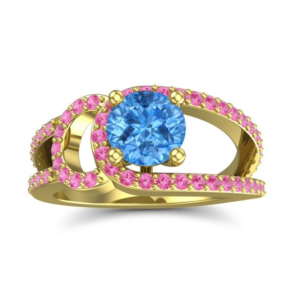 2.50 Carat Round Shape Blue Topaz & Pink Sapphire Gemstone Elegant Bridal Ring for Ladies 18K Yellow Gold Size 6 by Diamond-Capitals