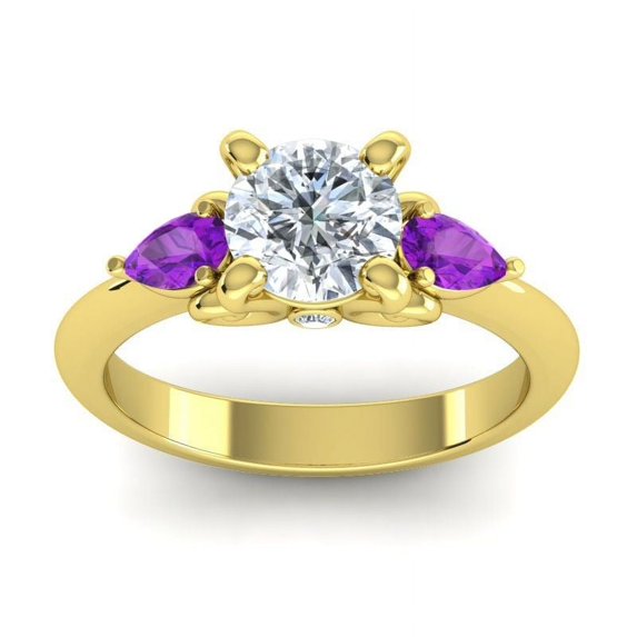 2.50 Carat Round Shape Natural Diamond Amethyst Gemstone Charming Ring for Wedding Solid 14K Yellow Gold Size 10.5 by Diamond Capitals