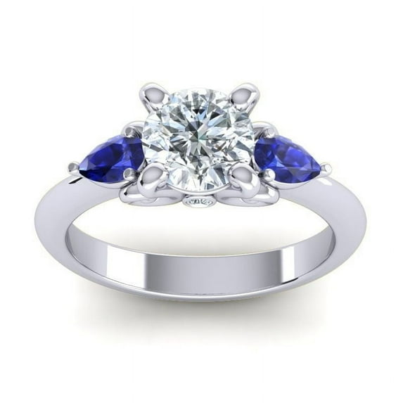 2.50 Carat Round Shape Natural Diamond Blue Sapphire Gemstone Charming Ring for Wedding Solid 14K White Gold Size 10.5 by Diamond Capitals