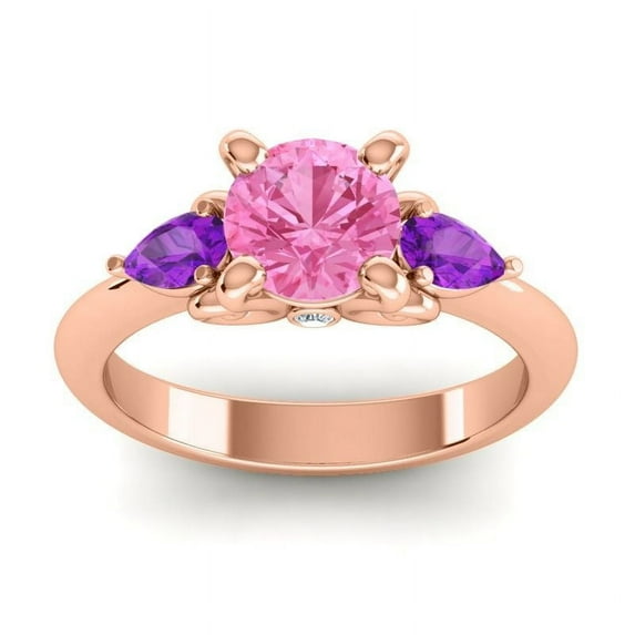 2.50 Carat Round Shape Pink Sapphire & Amethyst Gemstone Unique 3 Stone Ring for Engagement Solid 14K Rose Gold Size 10.5 by Diamond-Capitals