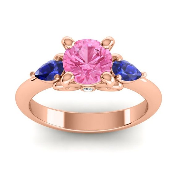 2.50 Carat Round Shape Pink Sapphire & Blue Sapphire Gemstone Beautiful Engagement Ring for Fiancee Solid 14K Rose Gold Size 8 by Diamond-Capitals