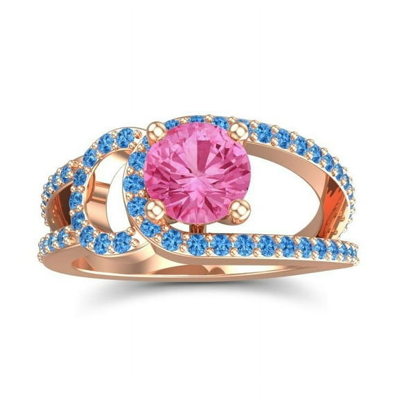 2.50 Carat Round Shape Pink Sapphire & Blue Topaz Gemstone Elegant Wedding Ring for Ladies 18K Rose Gold Size 6 by Diamond-Capitals