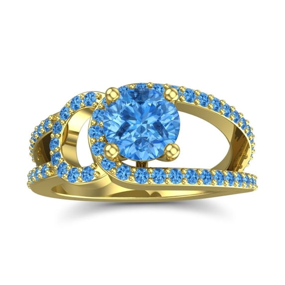 2.50 Carat Shiny Round Cut Blue Topaz & Blue Topaz Gemstone Engagement Ring for Women 18K Yellow Gold Size 4.5 by Diamond-Capitals
