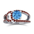 thumbnail image 1 of 2.50 Carat Shiny Round Cut Blue Topaz & Garnet Gemstone Wedding Ring for Women 18K White Gold Size 4.5 by Diamond-Capitals, 1 of 8