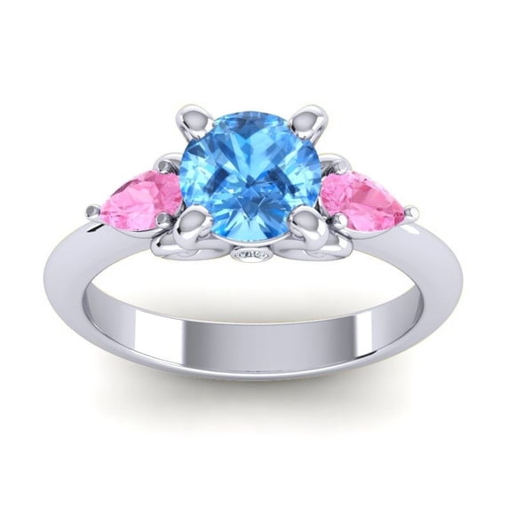 2.50 Carat Shiny Round Cut Blue Topaz & Pink Sapphire Gemstone Three Stone Anniversary Ring for her Solid 14K White Gold Size 4 by Diamond-Capitals
