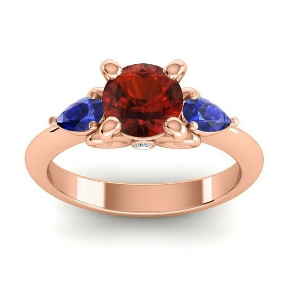 2.50 Carat Shiny Round Cut Garnet & Blue Sapphire Gemstone Wedding Ring for her Solid 18K Rose Gold Size 5.5 by Diamond-Capitals