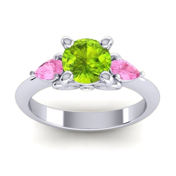 2.50 Carat Shiny Round Shape Peridot & Pink Sapphire Gemstone Three Stone Wedding Ring for Women Solid 18K White Gold Size 11.5 by Diamond-Capitals