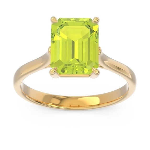 2.50 Carat Stunning Emerald Cut Simulated Peridot Gemstone Bridal Ring for her Solid 18K Yellow Gold Size 5.5 by Diamond Capitals