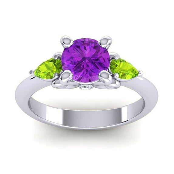 2.50 Carat Stunning Round Cut Blue Sapphire & Peridot Gemstone Wedding Ring for her 18K White Gold Size 6.5 by Diamond-Capitals