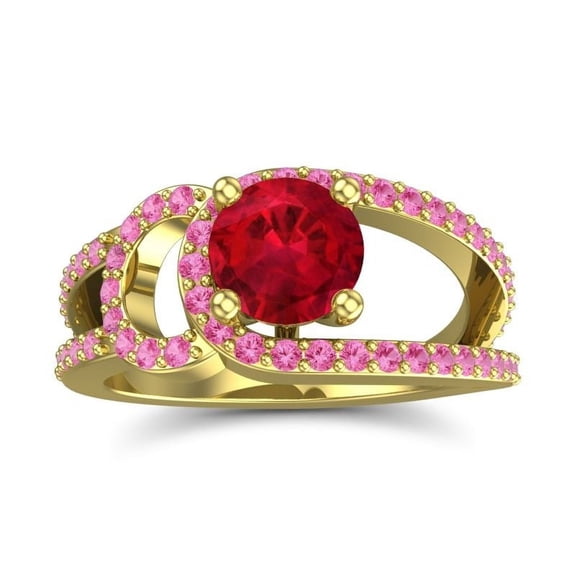 2.50 Carat Stunning Round Cut Red Ruby & Pink Sapphire Gemstone Bridal Ring for Women Solid 18K Yellow Gold Size 8 by Diamond-Capitals
