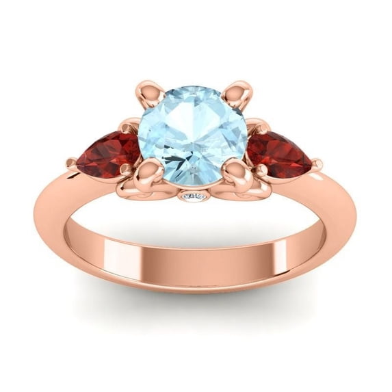 2.50 Carat Stunning Round Shape Aquamarine & Garnet Gemstone Wedding Ring for Women Solid 14K Rose Gold Size 3.5 by Diamond-Capitals