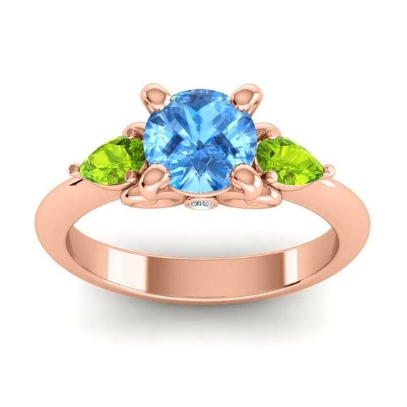 2.50 Carat Stylish Round Shape Blue Topaz & Peridot Gemstone Wedding Ring for Women Solid 14K Rose Gold Size 3.5 by Diamond-Capitals