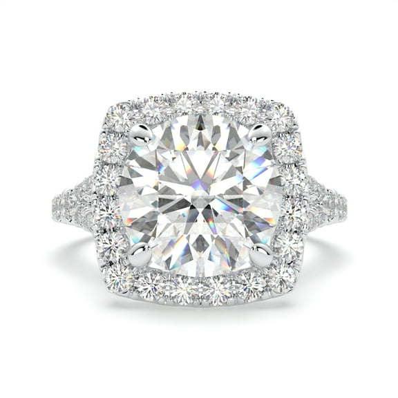 2.50 Carat TW Women's Moissanite and Natural Diamonds Engagement Ring in 10k White Gold, Size 5