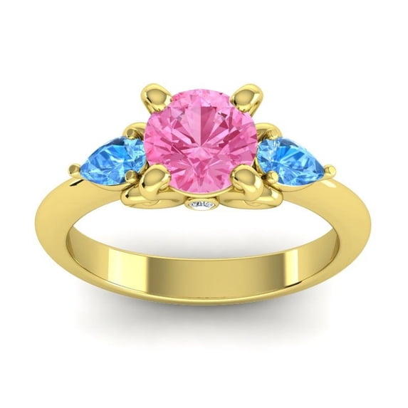 2.50 Carat Unique Round Cut Pink Sapphire & Blue Topaz Gemstone Engagement Ring for Women Solid 14K Yellow Gold Size 7.5 by Diamond-Capitals