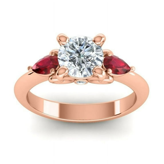 2.50 Carat Unique Round Shape (F-G/VS1) Natural Diamond & Red Ruby Gemstone Ring for Engagement 14K Rose Gold Size 9.5 by Diamond Capitals