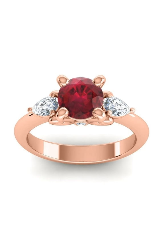 2.50 Carat Unique Round Shape Red Ruby Gemstone Natural Diamond Ring for Wedding 14K Rose Gold Size 9.5 by Diamond Capitals